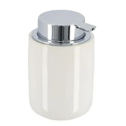 TENDANCE - Distributeur a savon dolomite rond pompe chrome 235 ml - blanc