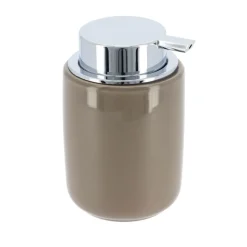 TENDANCE - Distributeur a savon dolomite rond pompe chrome 235 ml - taupe