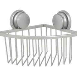 TENDANCE - Etagere d angle fil aluminium sur ventouses - chrome