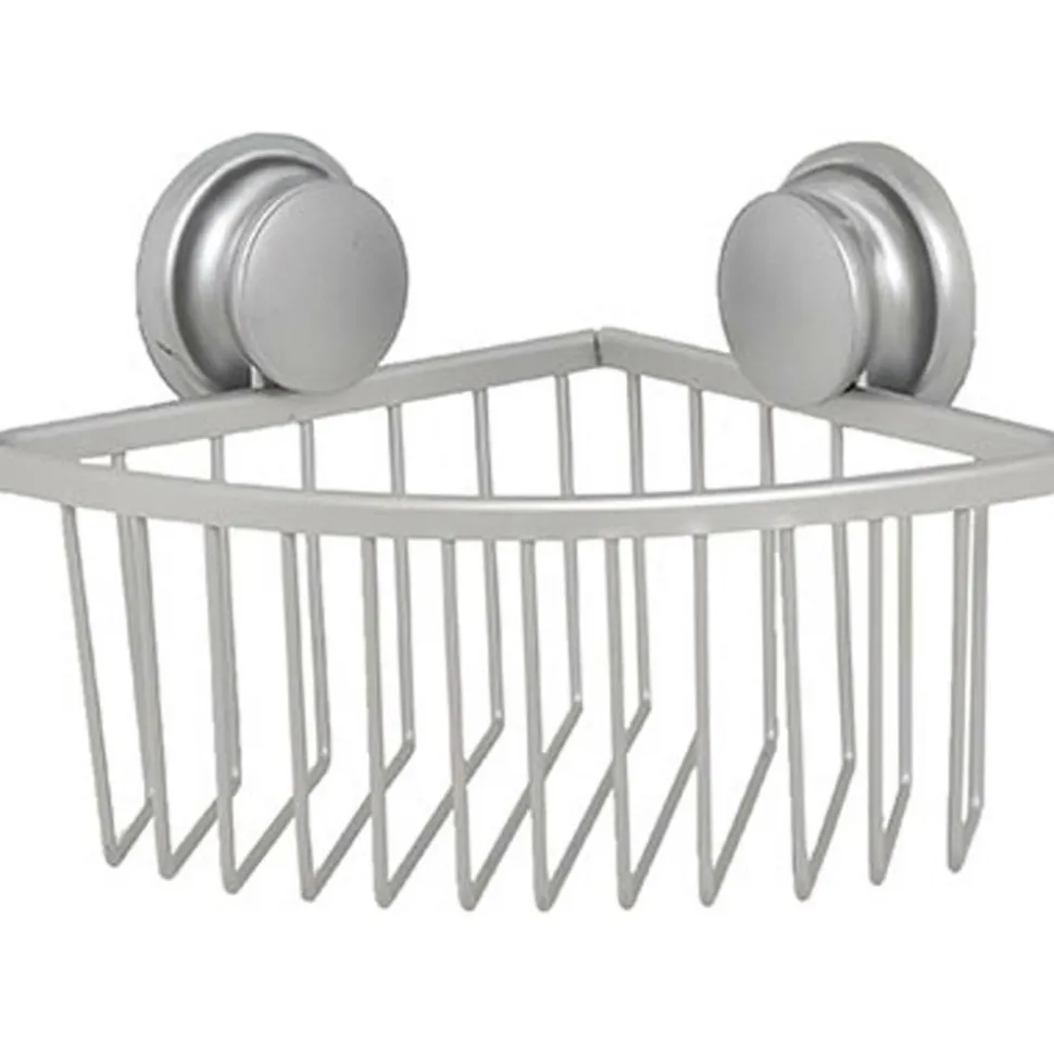 TENDANCE - Etagere d angle fil aluminium sur ventouses - chrome