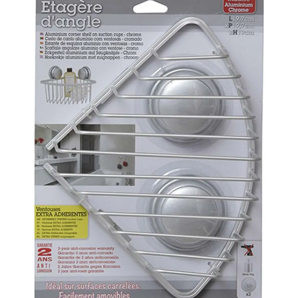 TENDANCE - Etagere d angle fil aluminium sur ventouses - chrome