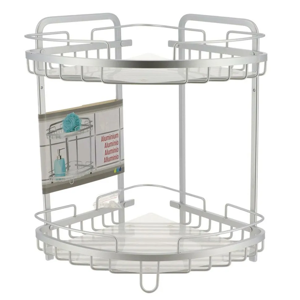 TENDANCE - Etagere d angle fil aluminium 2 niveaux a poser - chrome
