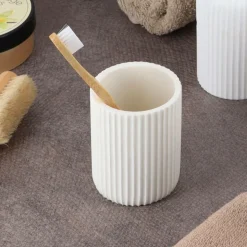 TENDANCE - Gobelet strie arrondi polyresine - blanc