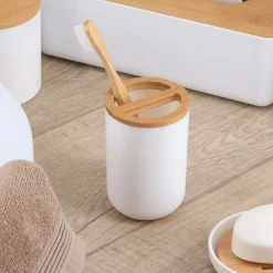 TENDANCE - Porte brosses a dents ps bambou - blanc bambou