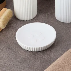TENDANCE - Porte savon polyresine rond striee - blanc