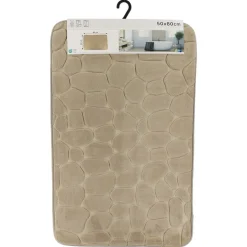 TENDANCE - Tapis memoire de forme microfibre galet 50x80cm - taupe