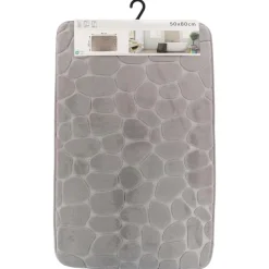 TENDANCE - Tapis memoire de forme microfibre galet 50x80cm - gris clair