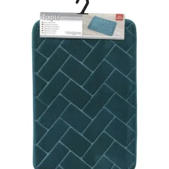 TENDANCE - Tapis polyester relief briques 40x60cm - bleu canard