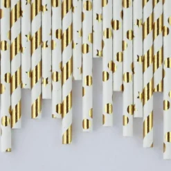 TOGA - 48 pailles en papier doré et blanc