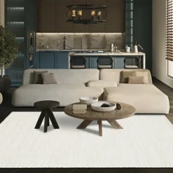 UNAMOURDETAPIS - Tapis chambre 160x230 tissé crème rectangle motif faux uni glacia 1