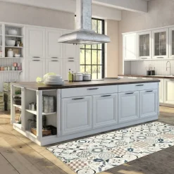 UNAMOURDETAPIS - Tapis de cuisine 150x220 marron et bleu , facile d'entretien lyn11 caroment a