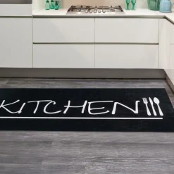 UNAMOURDETAPIS - Tapis de cuisine 50x180 noir et blanc , facile d'entretien lyn11 imp