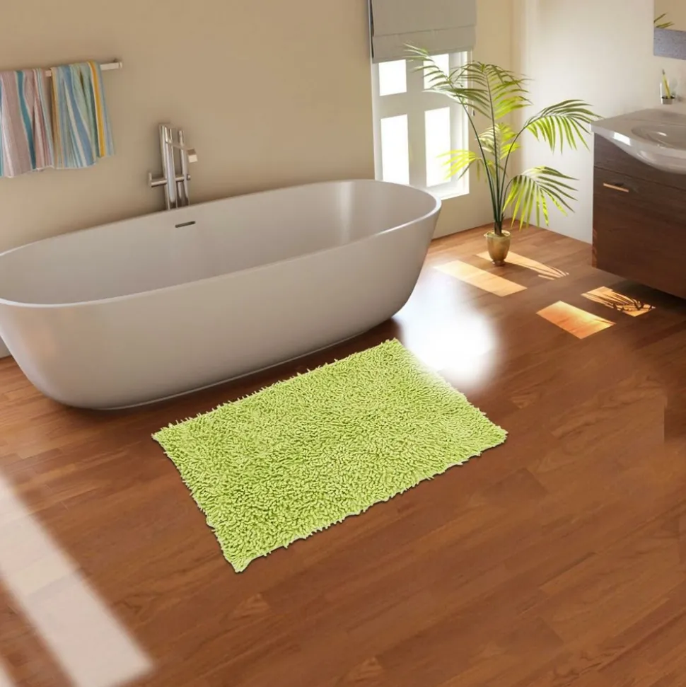 UNAMOURDETAPIS - Tapis de salle de bain fait main spaghetti vert 50x80 en coton