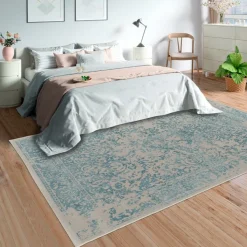 UNAMOURDETAPIS - Tapis entrée 160x230 tissé bleu rectangle motif ethnique lumin 3