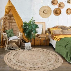 UNAMOURDETAPIS - Tapis rond 100x100 rond jt rondi beige , tapis jute artisanal