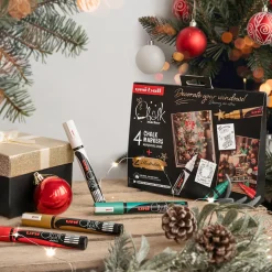 UNI BALL - Coffret de 4 marqueurs à craie Chalk Marker PWE5M - 4 coloris de Noël