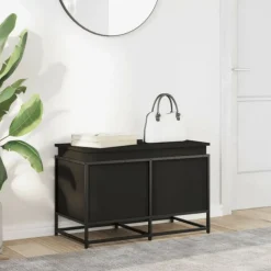 VIDAXL - Boîte de rangement avec couvercle noir bois d ingénierie