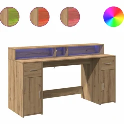 VIDAXL - Bureau avec lumières led chêne artisanal bois d'ingénierie