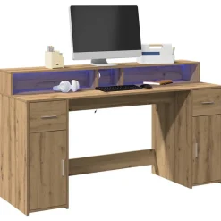 VIDAXL - Bureau avec lumières led chêne artisanal bois d'ingénierie