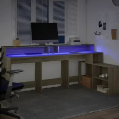 VIDAXL - Bureau avec lumières led chêne sonoma bois d'ingénierie