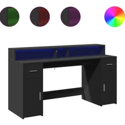 VIDAXL - Bureau avec lumières led noir 160x55x91 cm bois d'ingénierie