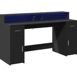 VIDAXL - Bureau avec lumières led noir 160x55x91 cm bois d'ingénierie