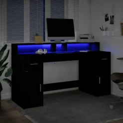 VIDAXL - Bureau avec lumières led noir 160x55x91 cm bois d'ingénierie