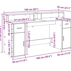 VIDAXL - Bureau avec lumières led noir 160x55x91 cm bois d'ingénierie