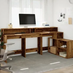 VIDAXL - Bureau avec lumières led vieux bois bois d'ingénierie