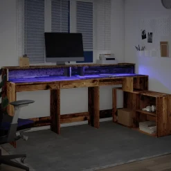 VIDAXL - Bureau avec lumières led vieux bois bois d'ingénierie