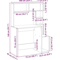 VIDAXL - Bureau avec étagères sonoma gris 100x45x140cm bois d'ingénierie