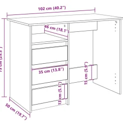 VIDAXL - Bureau chêne artisanal 102x50x75 cm bois d'ingénierie