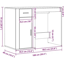 VIDAXL - Bureau chêne artisanal 100x49x75 cm bois d'ingénierie