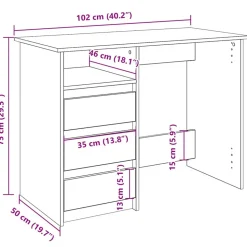 VIDAXL - Bureau chêne sonoma 102x50x75 cm bois d'ingénierie