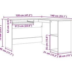 VIDAXL - Bureau d'angle chêne artisanal 120x140x75 cm bois d'ingénierie