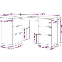VIDAXL - Bureau d'angle chêne artisanal 145x100x76 cm bois d'ingénierie