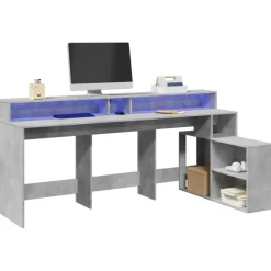 VIDAXL - Bureau et lumières led gris béton 200x104x91cm bois ingénierie