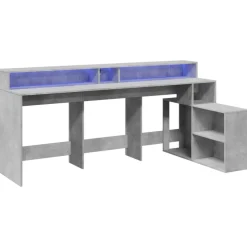 VIDAXL - Bureau et lumières led gris béton 200x104x91cm bois ingénierie