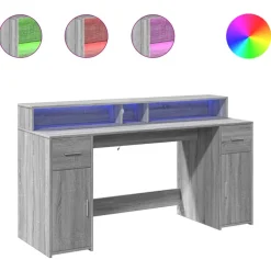 VIDAXL - Bureau et lumières led sonoma gris 160x55x91 cm bois ingénierie