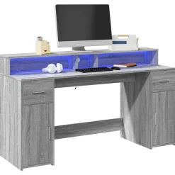 VIDAXL - Bureau et lumières led sonoma gris 160x55x91 cm bois ingénierie