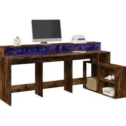 VIDAXL - Bureau et lumières led chêne fumé 200x104x91cm bois ingénierie