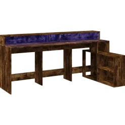 VIDAXL - Bureau et lumières led chêne fumé 200x104x91cm bois ingénierie