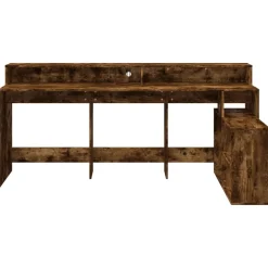 VIDAXL - Bureau et lumières led chêne fumé 200x104x91cm bois ingénierie