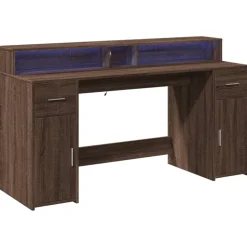 VIDAXL - Bureau et lumières led chêne marron bois d'ingénierie