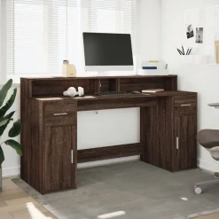 VIDAXL - Bureau et lumières led chêne marron bois d'ingénierie