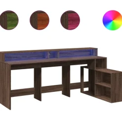VIDAXL - Bureau et lumières led chêne marron bois d'ingénierie