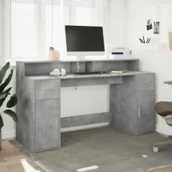 VIDAXL - Bureau et lumières led gris béton 160x55x91cm bois d'ingénierie