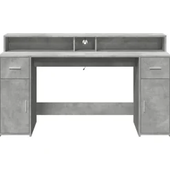 VIDAXL - Bureau et lumières led gris béton 160x55x91cm bois d'ingénierie
