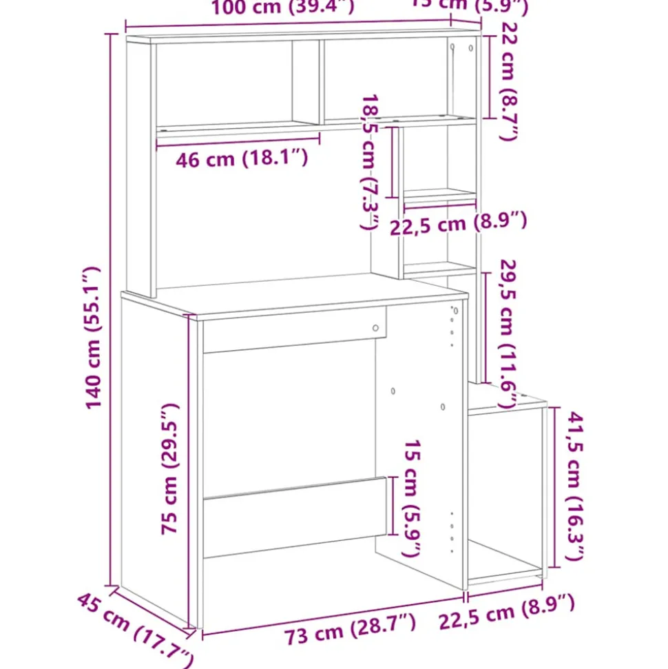 VIDAXL - Bureau et étagères chêne marron 100x45x140 cm bois d'ingénierie