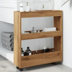 VIDAXL - Chariot de rangement étroit 3 niveaux chêne artisanal